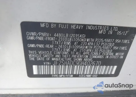 2013 Subaru Forester 2.5X Premium из США, поврежденный, VIN JF2SHADC9DH402670